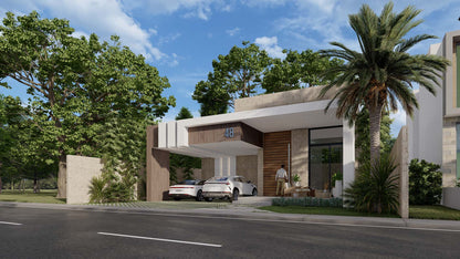 Completo Exterior: Distribución de espacios + Renders de 4 Fachadas + Patio + Dibujo de Planos